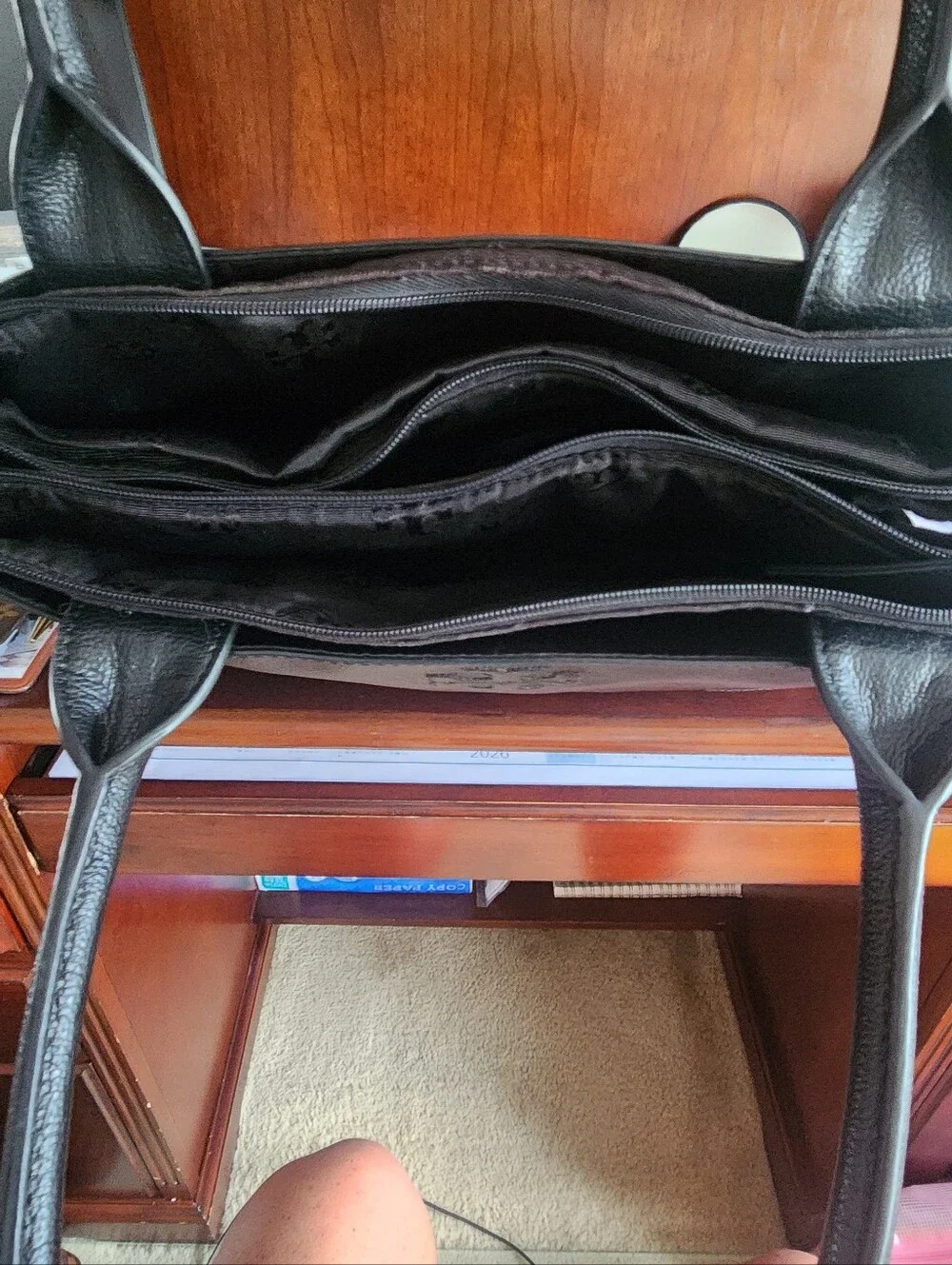 Tory Burch Black Leather Tote with Embossed Logo